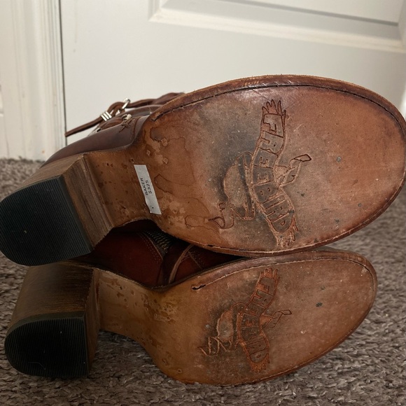 Freebird Leather Baker Boots Booties Block Heel 7 Brown Cognac - Picture 6 of 10